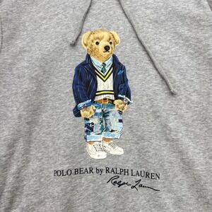 Polo Ralph Lauren Polo Bear Hoodie Sz S Gray Pullover Graphic Fleece Sweatshirt